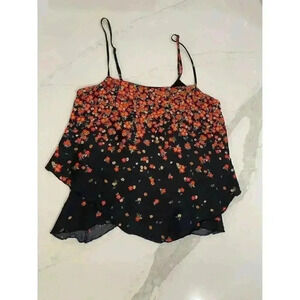 Intamatley Free People Black/Red Floral Spaghetti Strap Crop Top Size Women’s XS